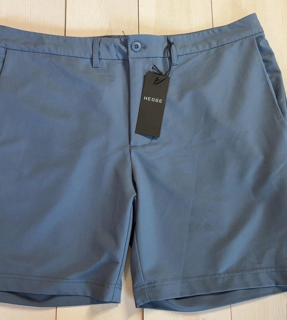 Hedge Shorts Mens 2XL Blue Stretch Chino Flat Front 7” Inseam Casual Summer NWT